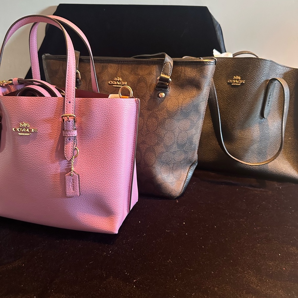 Coach Pink , brown, and black Leather Tote Bag 3 for $160